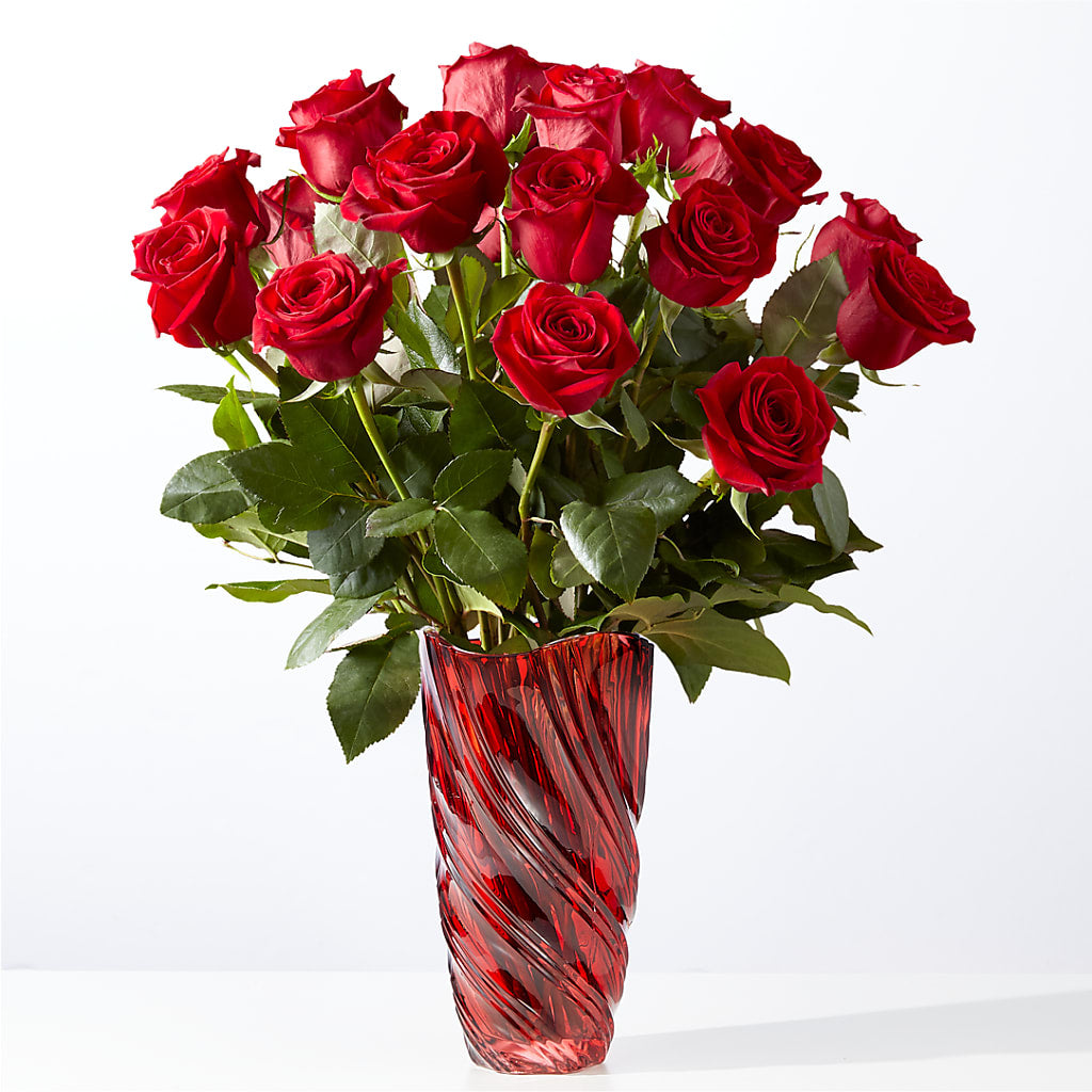 Classic Love Red Rose Bouquet with Luxe Swirl Vase – Flajes Flowers, Nutley NJ