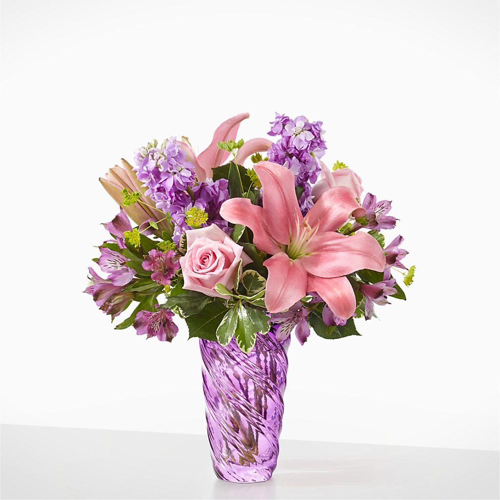 Precious Petals Bouquet with Luxe Swirl Vase – Flajes Flowers, Nutley NJ