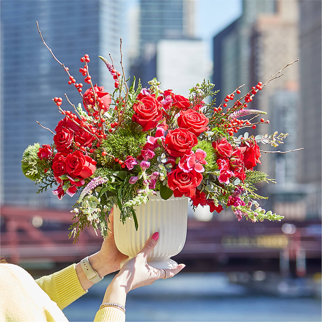 Big Red Bow Bouquet –  Flajes Flowers, Nutley NJ